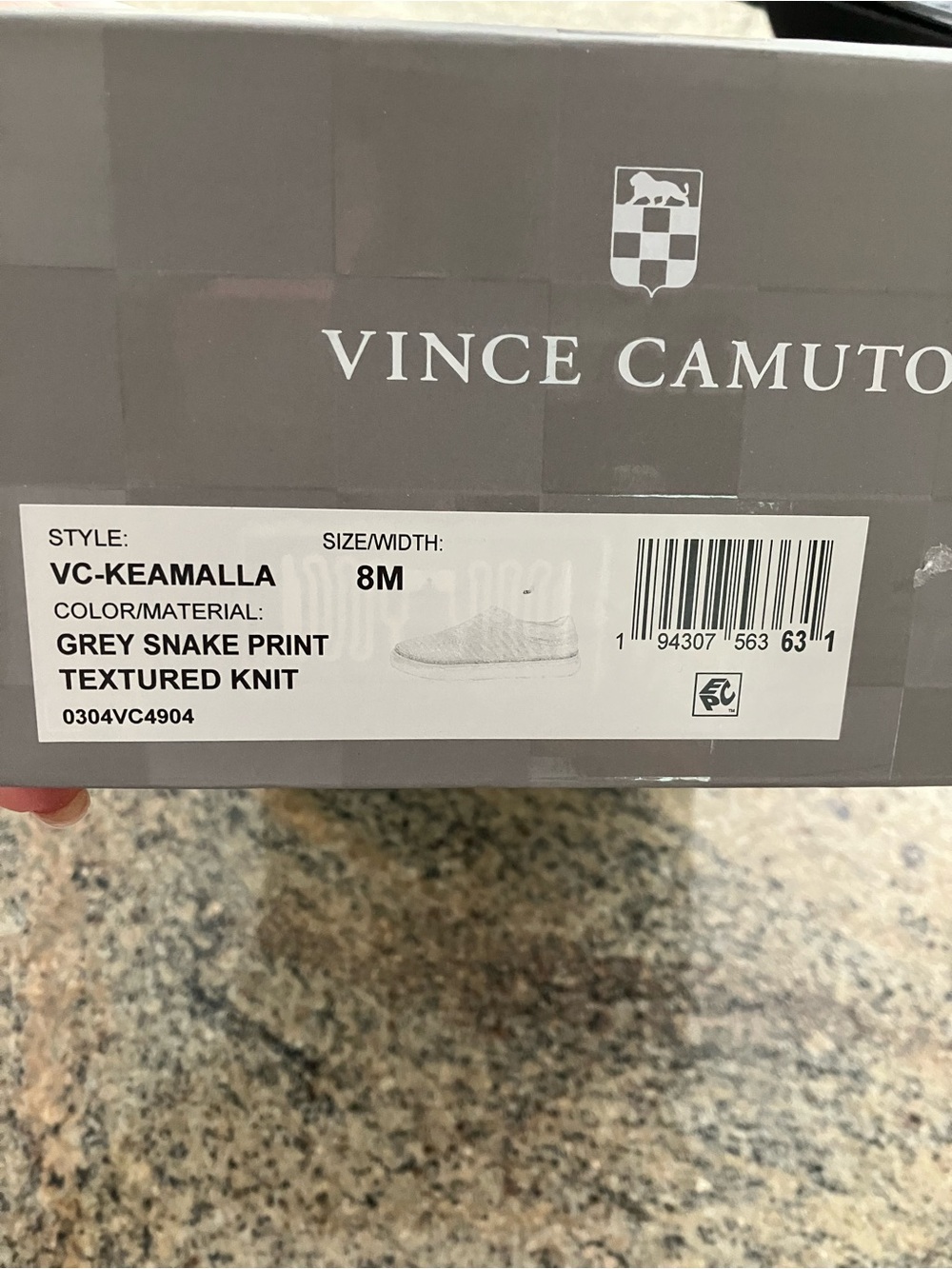 Vince Camuto Grey Snake Print Knit Sneaker Box Label